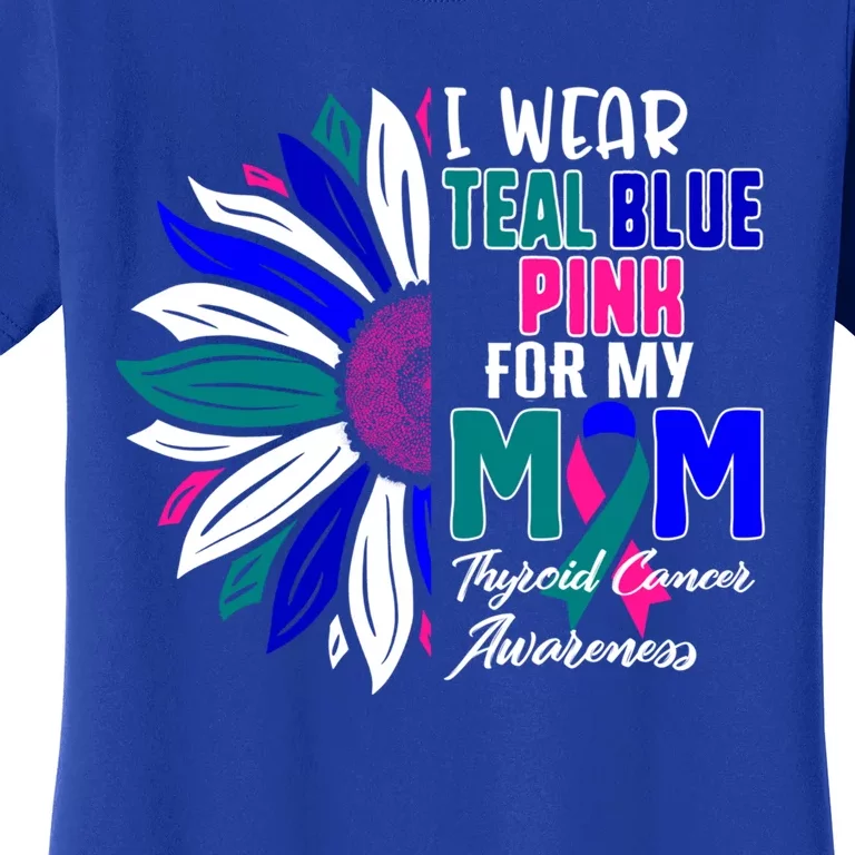 I Wear Teal Blue Pink For My Mom Thyroid Cancer Awareness Gift Women's T-Shirt