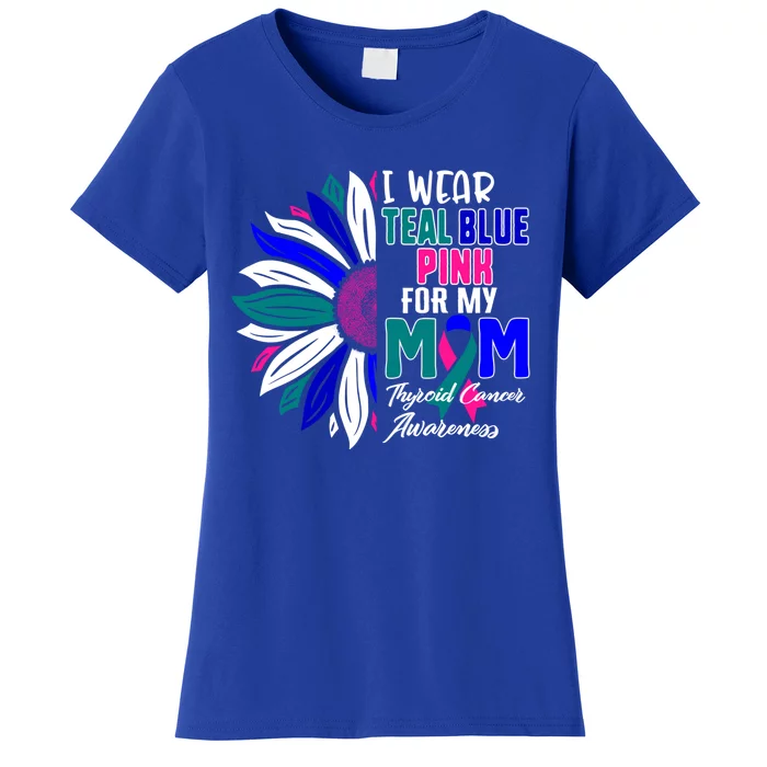 I Wear Teal Blue Pink For My Mom Thyroid Cancer Awareness Gift Women's T-Shirt