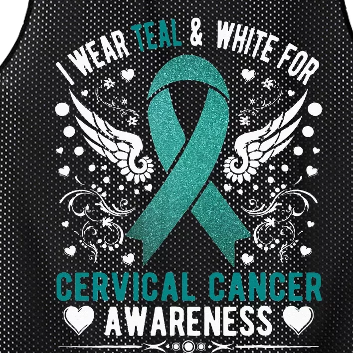 I Wear Teal & White For Cervical Cancer Awareness Mesh Reversible Basketball Jersey Tank