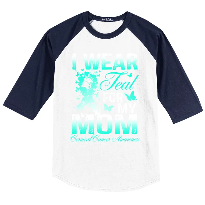 I Wear Teal For My Mom Butterfly Ovarian Cancer Support Gift Baseball Sleeve Shirt