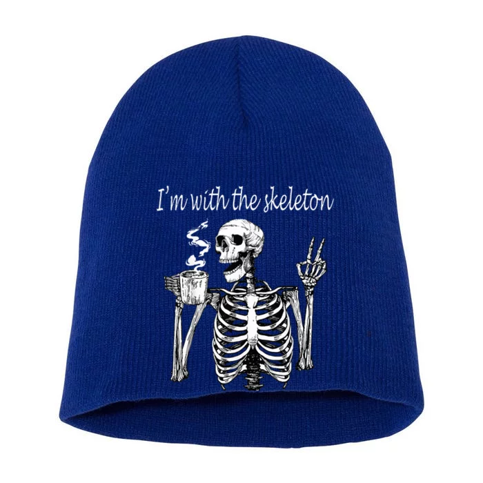 I'm With The Skeleton Halloween Couple Short Acrylic Beanie