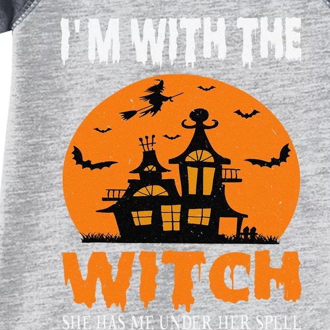 IM With The Witch She Has Me Under Her Spell Halloween Infant Baby Jersey Bodysuit