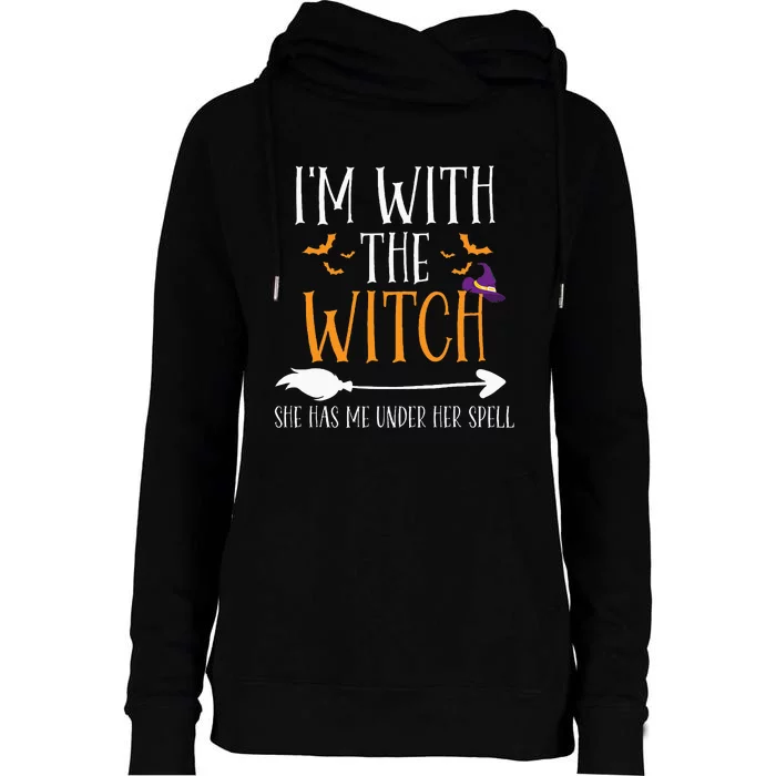 IM With The Witch Funny Halloween Couples Costume Womens Funnel Neck Pullover Hood