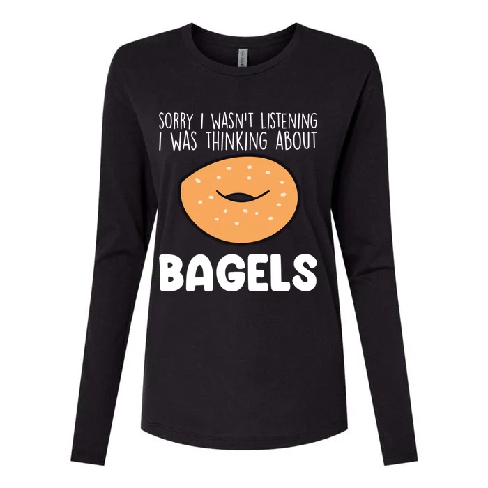 I Was Thinking About Bagels Funny Bagel Lover Baking Gift Womens Cotton Relaxed Long Sleeve T-Shirt