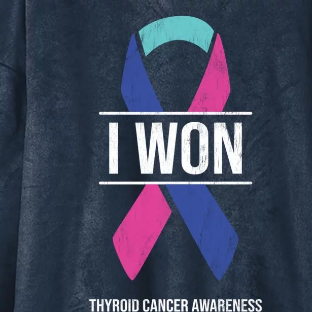 I Won Thyroid Cancer Awareness Thyroid Cancer Ribbon Gift Hooded Wearable Blanket