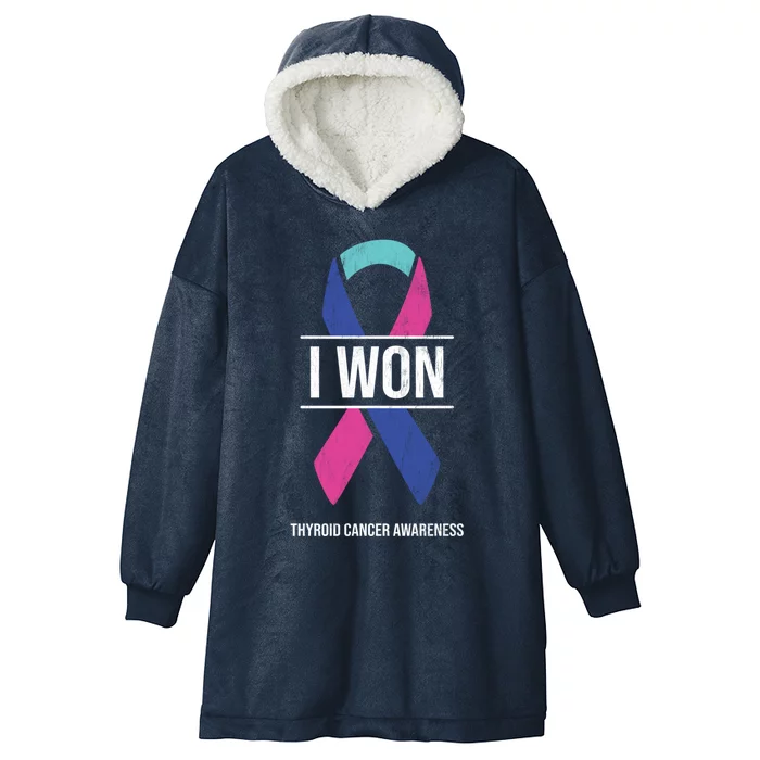 I Won Thyroid Cancer Awareness Thyroid Cancer Ribbon Gift Hooded Wearable Blanket