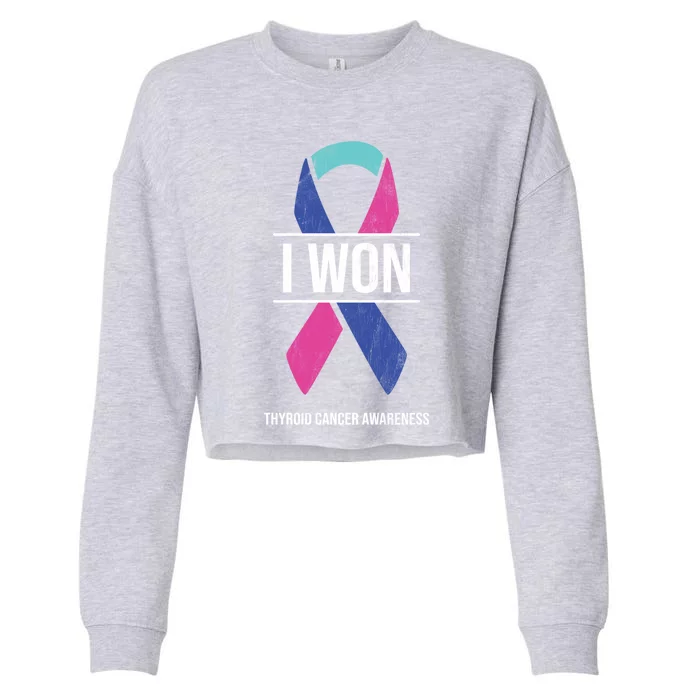 I Won Thyroid Cancer Awareness Thyroid Cancer Ribbon Gift Cropped Pullover Crew