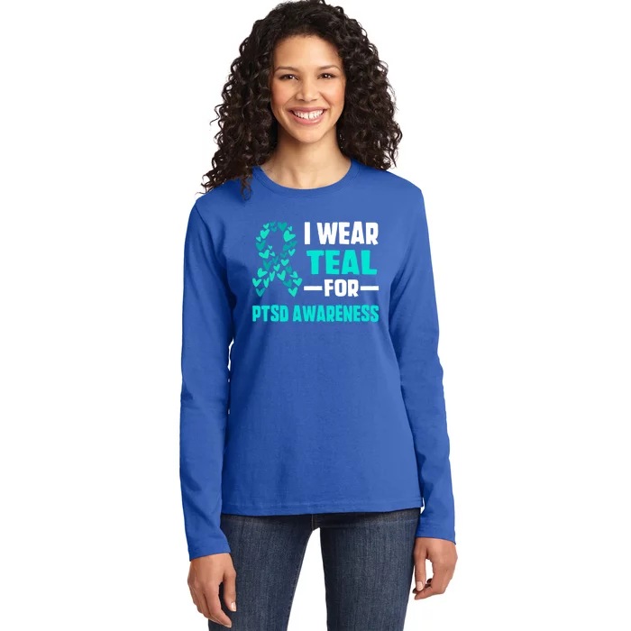 I Wear Teal For Ptsd Awareness Hearts Family Mom Gift Ladies Long Sleeve Shirt