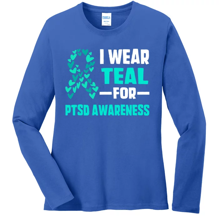 I Wear Teal For Ptsd Awareness Hearts Family Mom Gift Ladies Long Sleeve Shirt