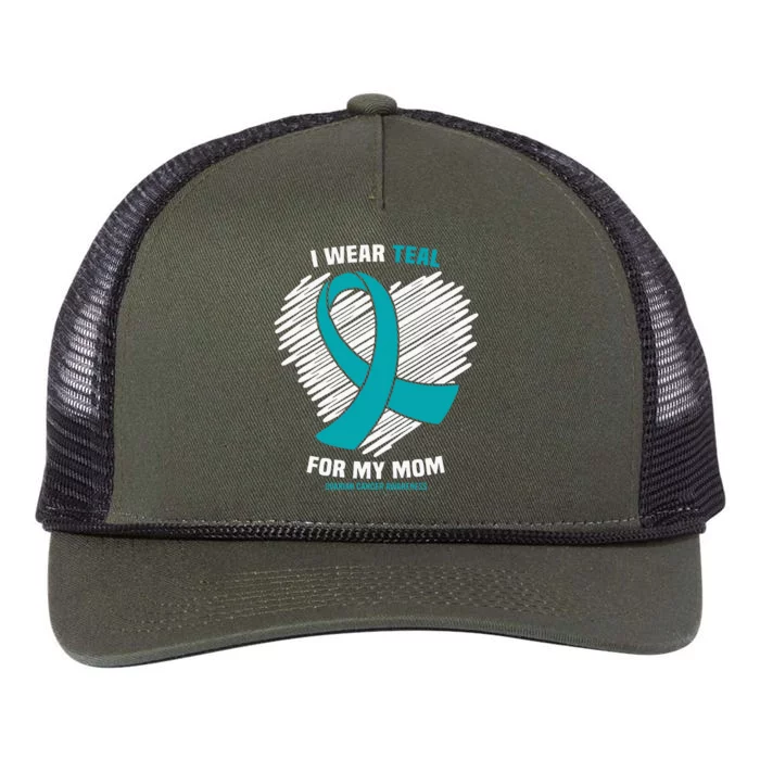 I Wear Teal For My Mom Ovarian Cancer Awareness Retro Rope Trucker Hat Cap