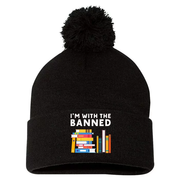 I'm With The Banned Books I Read Banned Books Lovers Pom Pom 12in Knit Beanie