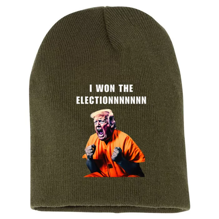 I Won The Election Funny Trump Prisoner Halloween Costume Short Acrylic Beanie