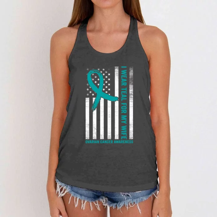 I Wear Teal For My Wife Ovarian Cancer Awareness Women's Knotted Racerback Tank