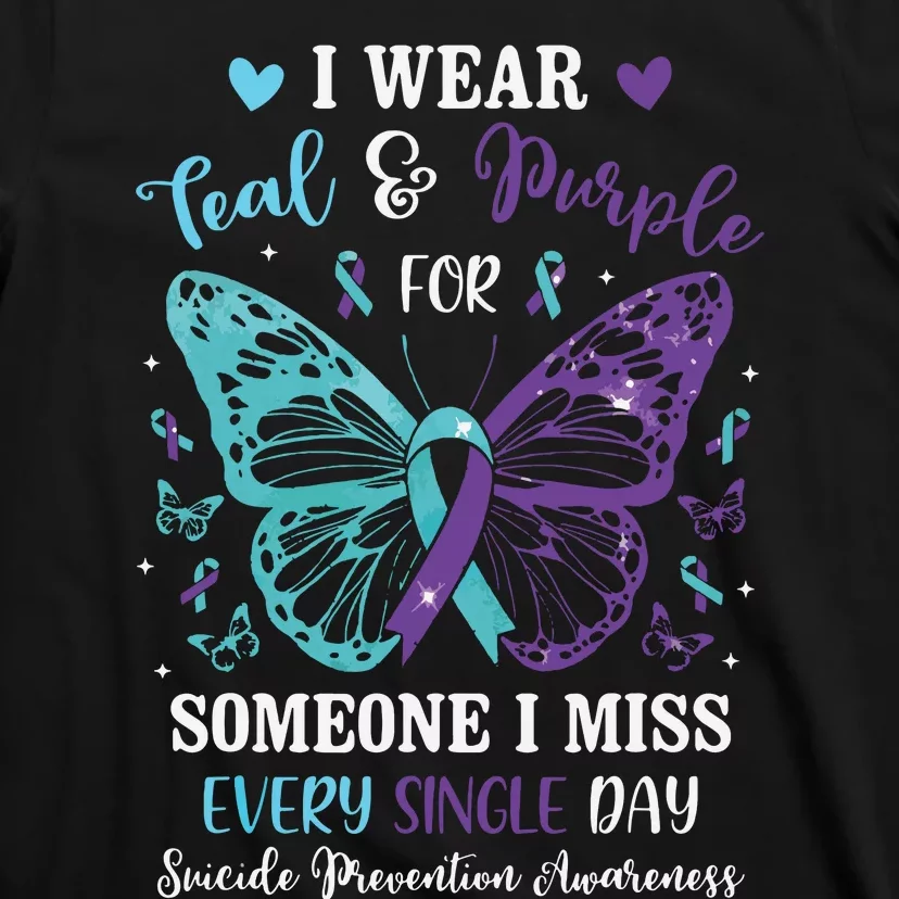 I Wear Teal & Purple Suicide Prevention Awareness Butterfly T-Shirt