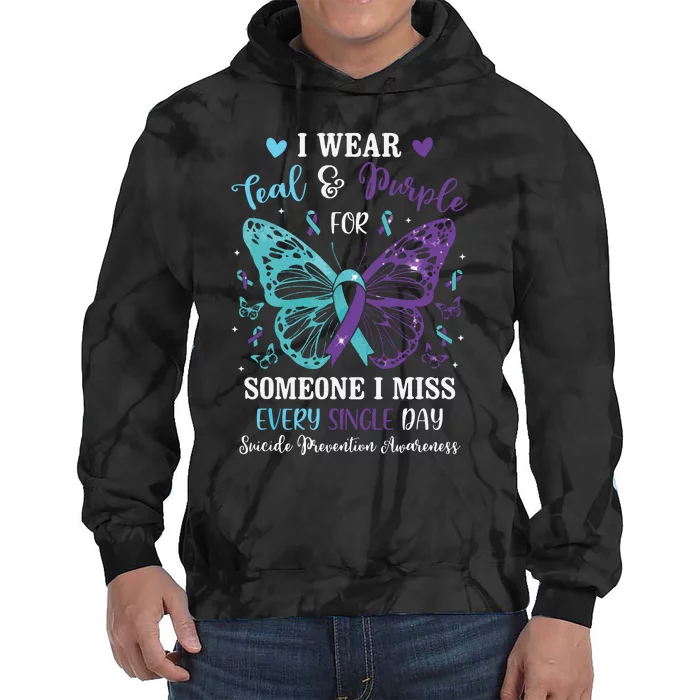 I Wear Teal & Purple Suicide Prevention Awareness Butterfly Tie Dye Hoodie