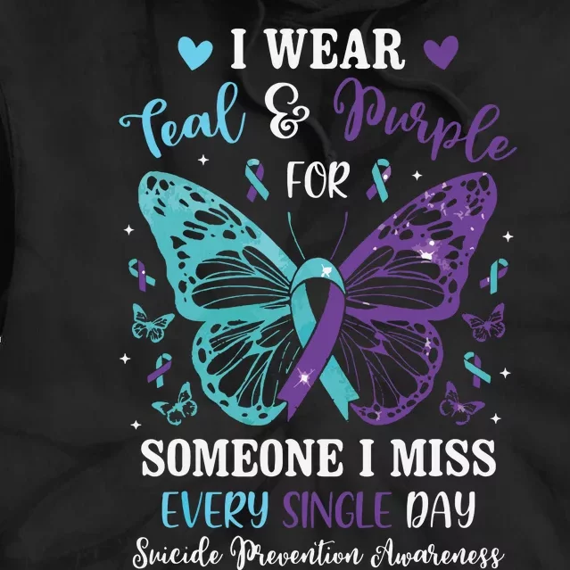 I Wear Teal & Purple Suicide Prevention Awareness Butterfly Tie Dye Hoodie