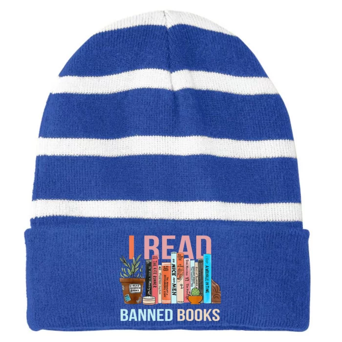 Im With The Banned Banned Books Reading Books Striped Beanie with Solid Band