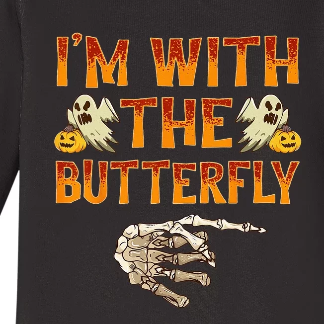 Im With The Butterfly Costume Funny Halloween Couple Baby Long Sleeve Bodysuit