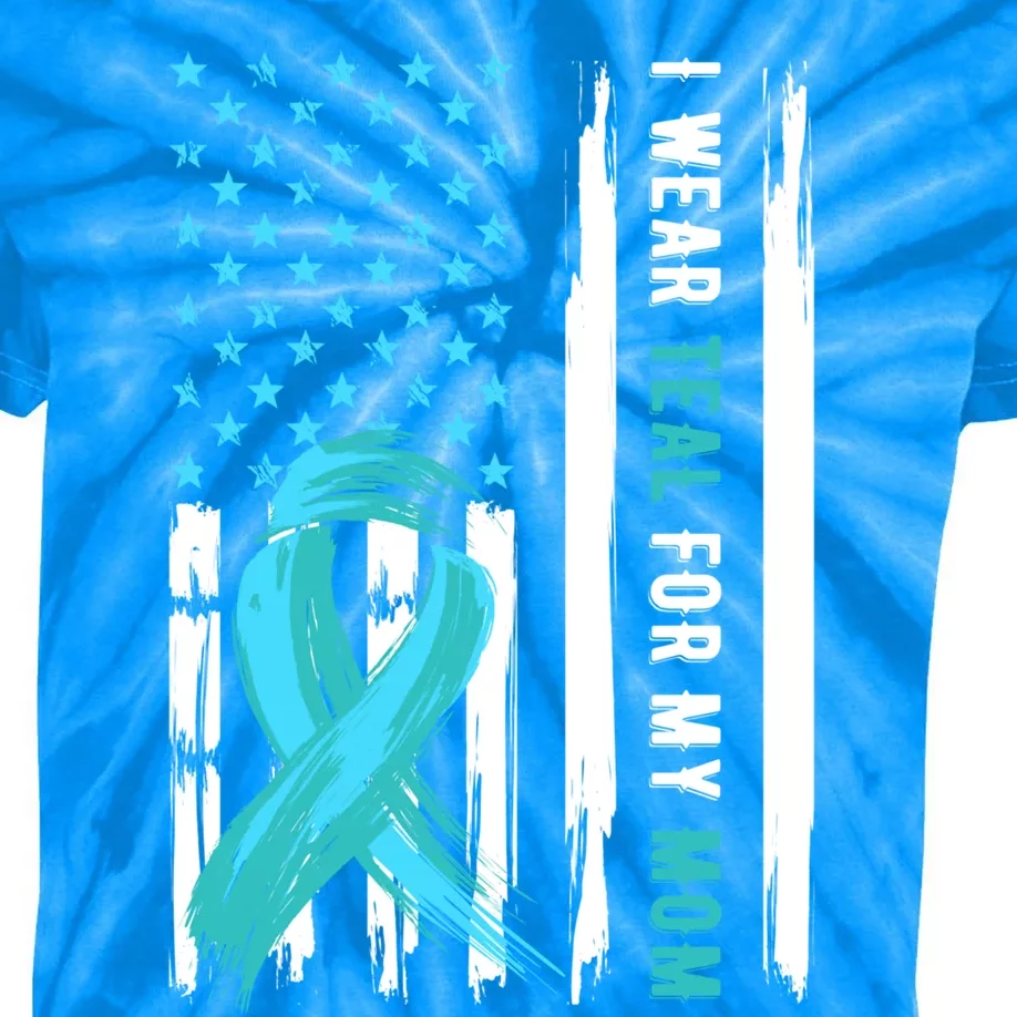 I Wear Teal For My Mom Cervical Cancer Awareness Gift Kids Tie-Dye T-Shirt