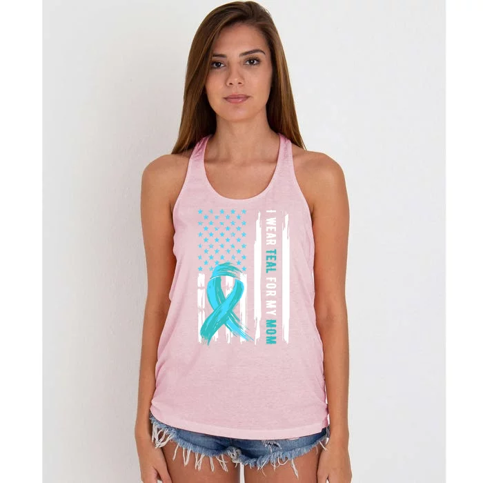 I Wear Teal For My Mom Cervical Cancer Awareness Gift Women's Knotted Racerback Tank