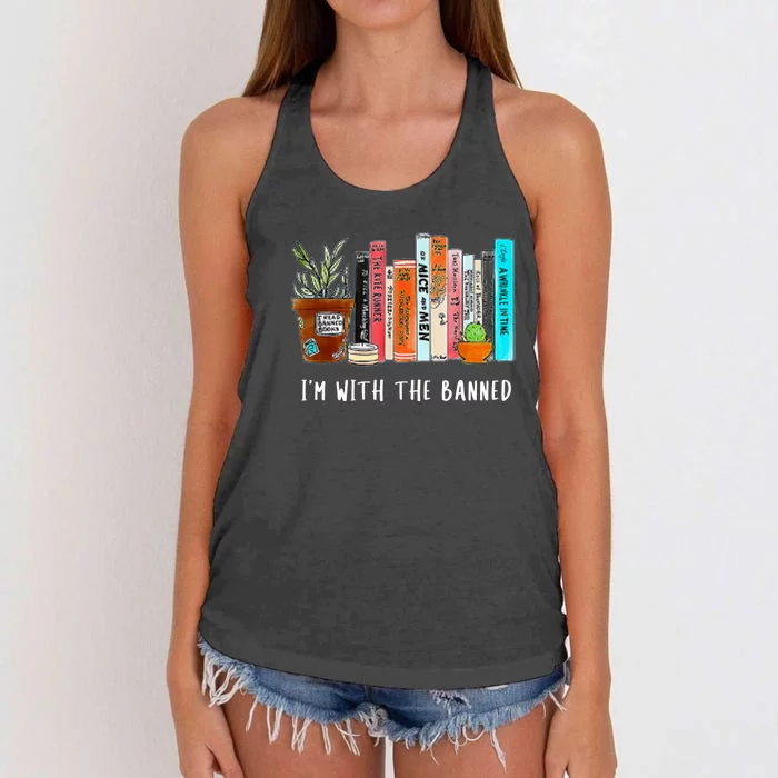 I'm With The Banned Books I Read Banned Books Lovers Women's Knotted Racerback Tank