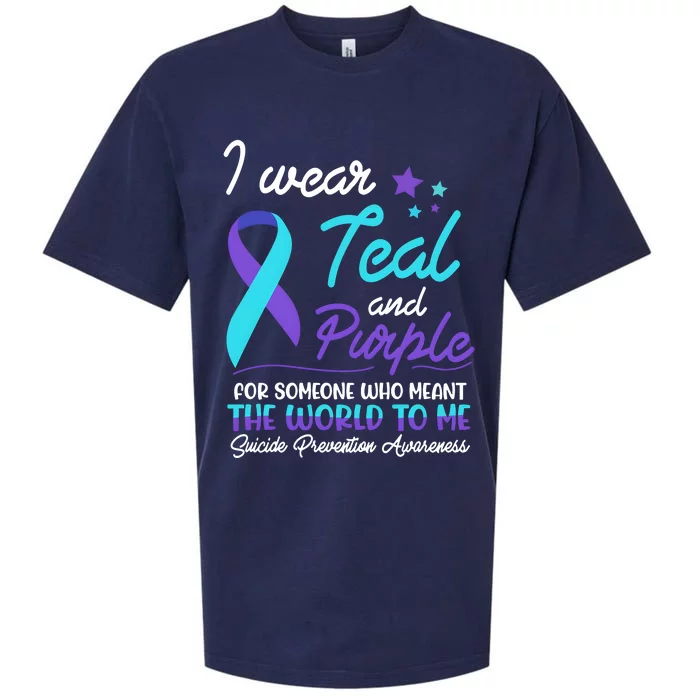 I Wear Teal And Purple The World To Me Suicide Prevention Awareness Sueded Cloud Jersey T-Shirt