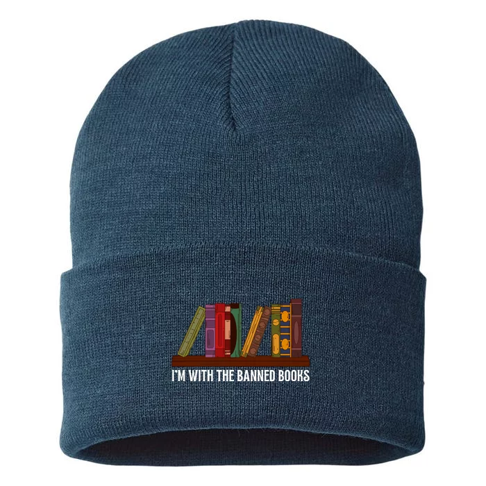 I'm With The Banned Books Design For A Literature Teacher Sustainable Knit Beanie