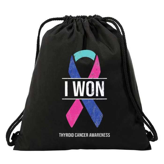 I Won Thyroid Cancer Awareness Thyroid Cancer Ribbon Drawstring Bag