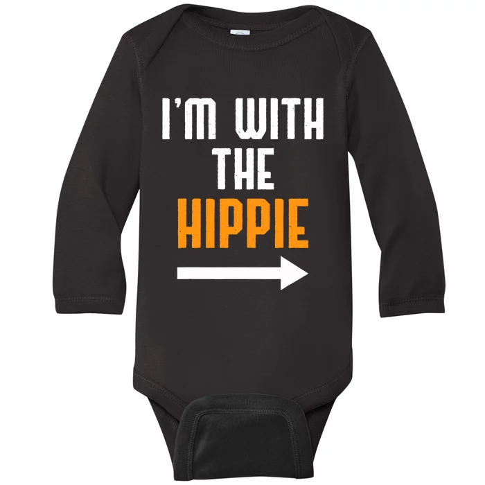 Im With The Hippie Costume Funny Halloween Couple Baby Long Sleeve Bodysuit