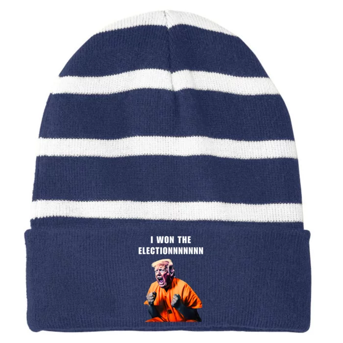 I Won The ElectionFunny Trump Prisoner Halloween Costume Striped Beanie with Solid Band