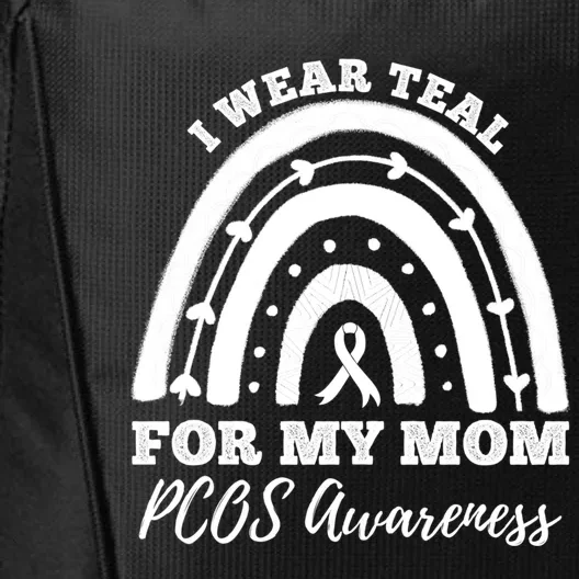 I Wear Teal For My Mom Pcos Awareness Rainbow Gift City Backpack