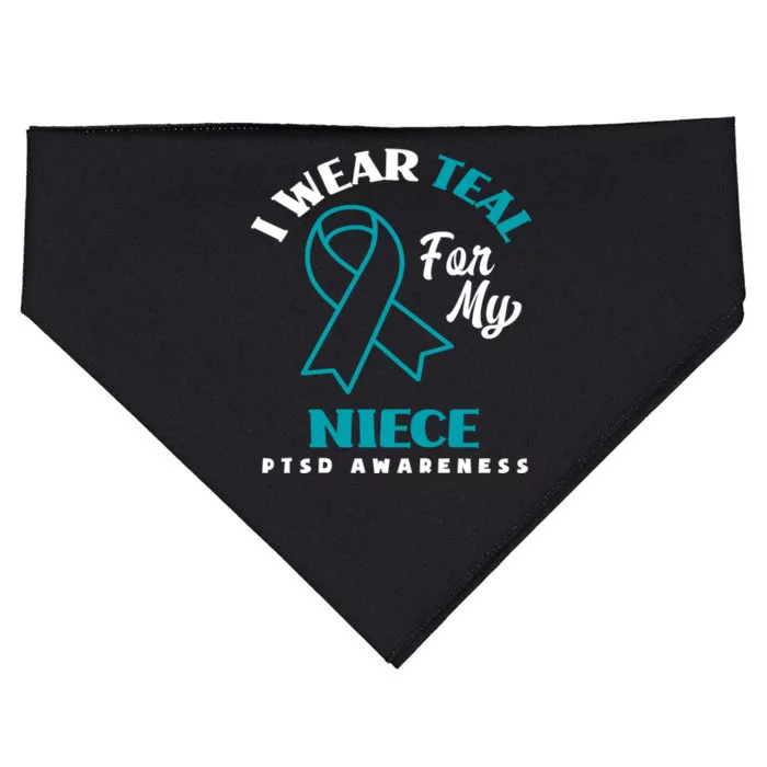 I Wear Teal For My Niece Ptsd Awareness Gift USA-Made Doggie Bandana