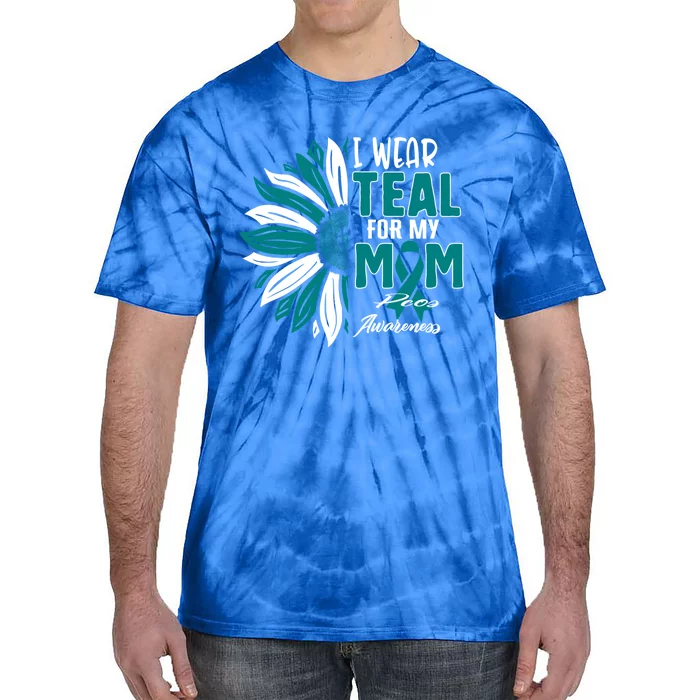 I Wear Teal For My Mom Pcos Awareness Ribbon Sunflower Mothe Gift Tie-Dye T-Shirt