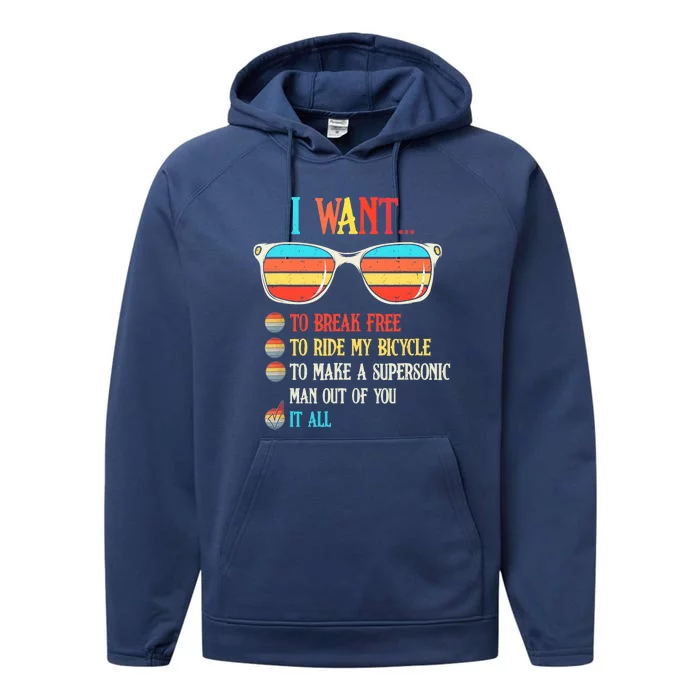 I Want To Break Free To Ride My Bicycle It All Performance Fleece Hoodie