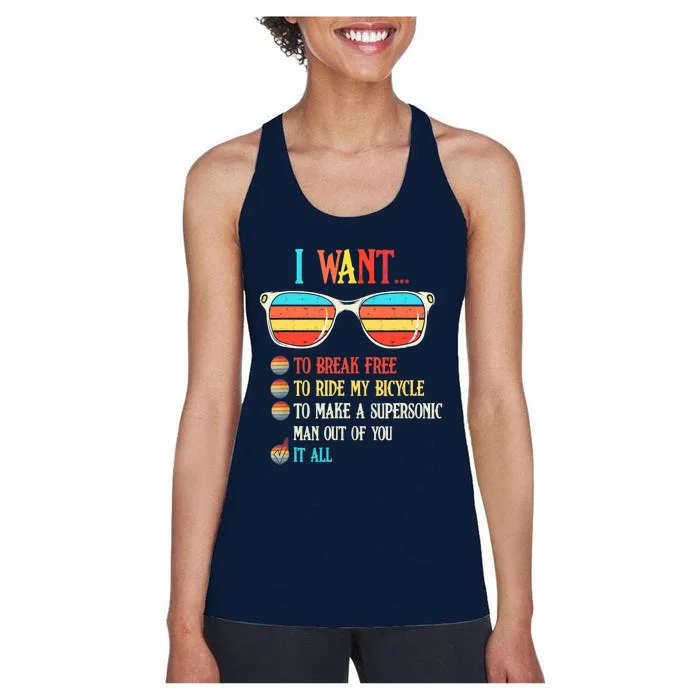 I Want To Break Free To Ride My Bicycle It All Women's Racerback Tank