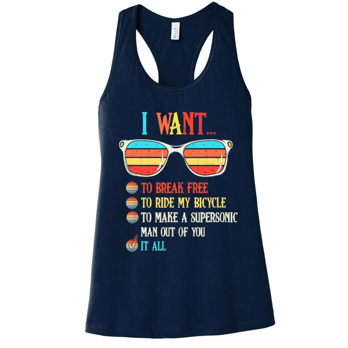 I Want To Break Free To Ride My Bicycle It All Women's Racerback Tank