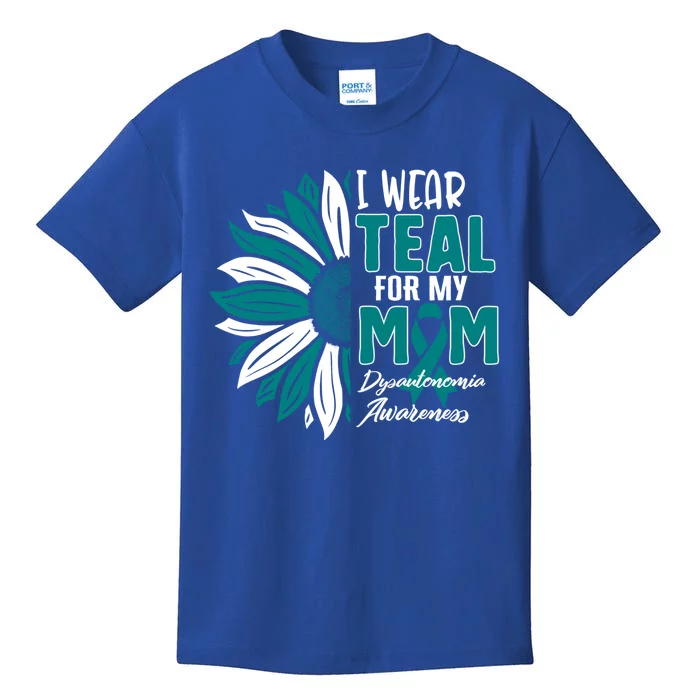 I Wear Teal For My Mom Dysautonomia Awareness Ribbon Sunflow Gift Kids T-Shirt