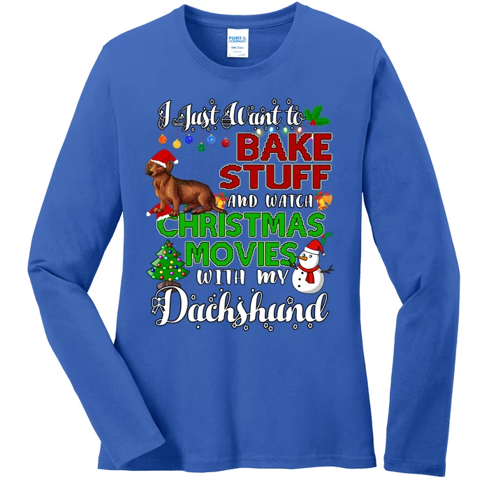 I Want To Bake Stuff And Watch Christmas Movies Dachshund Funny Gift Ladies Long Sleeve Shirt