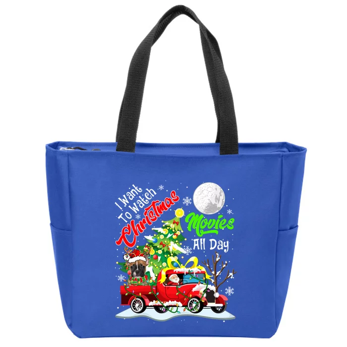 I Want To Watch Xmas Movies Santa French Bulldog On Truck Great Gift Zip Tote Bag