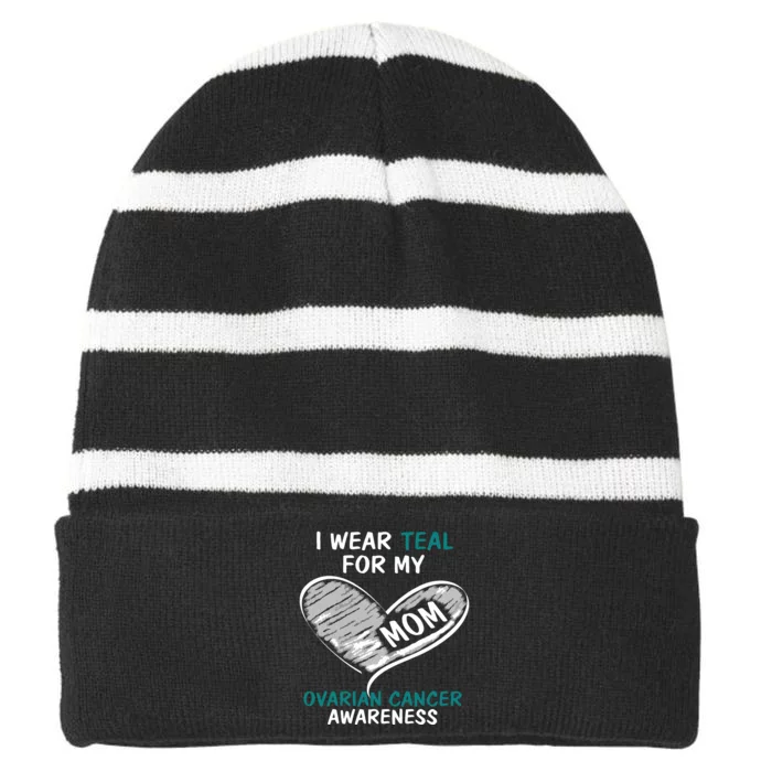 I Wear Teal For Ovarian Cancer Hoodie For Women For Mom Striped Beanie with Solid Band