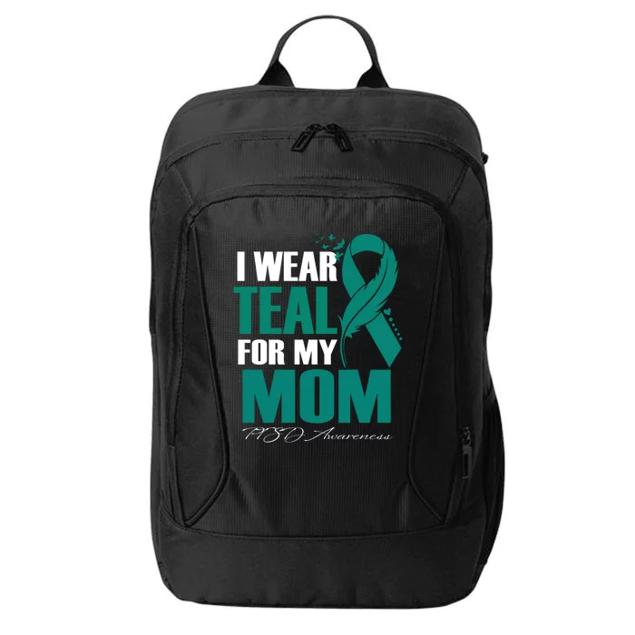 I Wear Teal For My Mom Ptsd Awareness Feather Meaningful Gift City Backpack