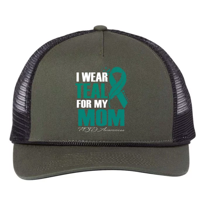 I Wear Teal For My Mom Ptsd Awareness Feather Meaningful Gift Retro Rope Trucker Hat Cap