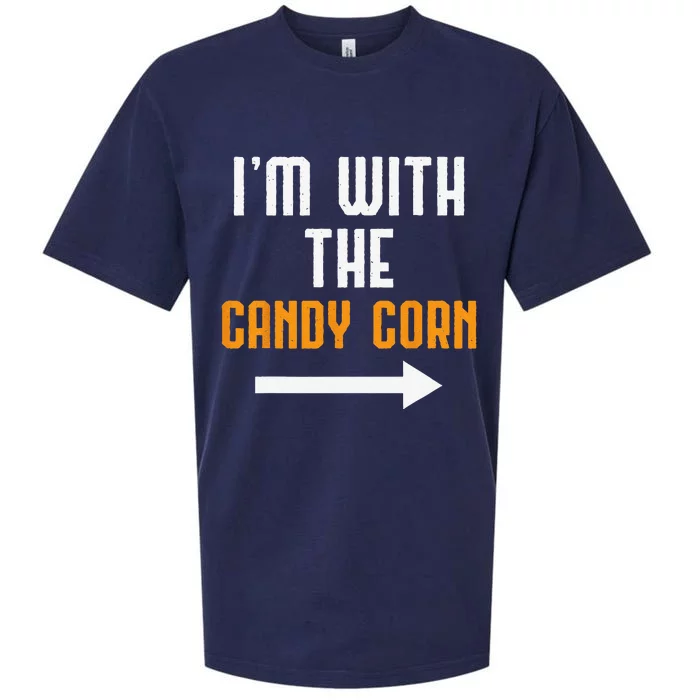 Im With The Candy Corn Costume Funny Halloween Couple Sueded Cloud Jersey T-Shirt