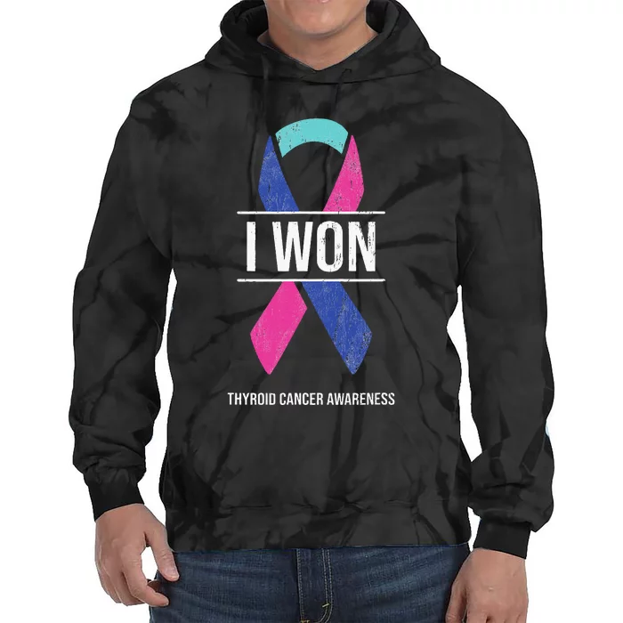 I Won Thyroid Cancer Awareness Thyroid Cancer Ribbon Tie Dye Hoodie