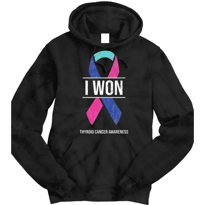 I Won Thyroid Cancer Awareness Thyroid Cancer Ribbon Tie Dye Hoodie