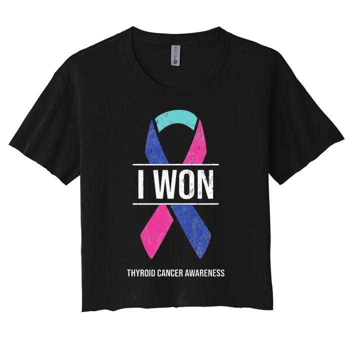 I Won Thyroid Cancer Awareness Thyroid Cancer Ribbon Women's Crop Top Tee