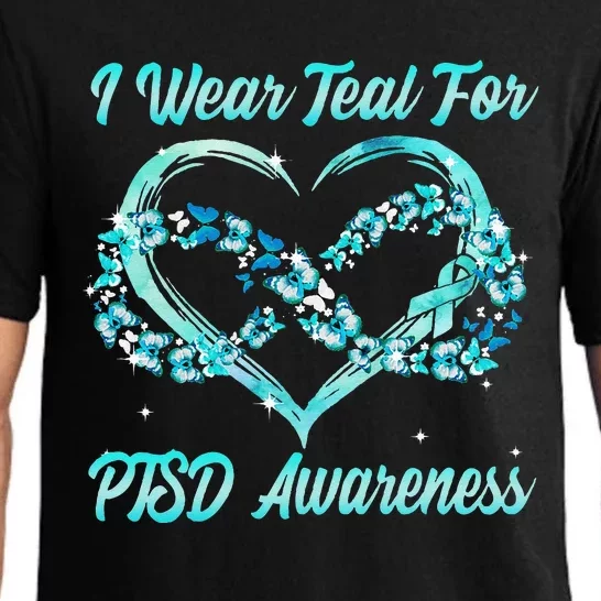 I Wear Teal For PTSD Awareness Heart Butterfly Pajama Set