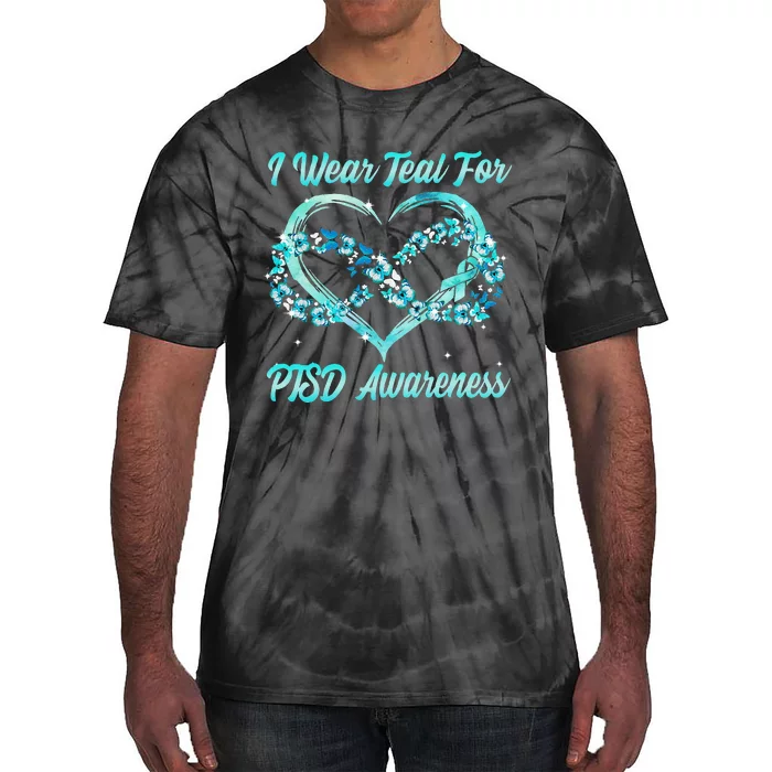 I Wear Teal For PTSD Awareness Heart Butterfly Tie-Dye T-Shirt