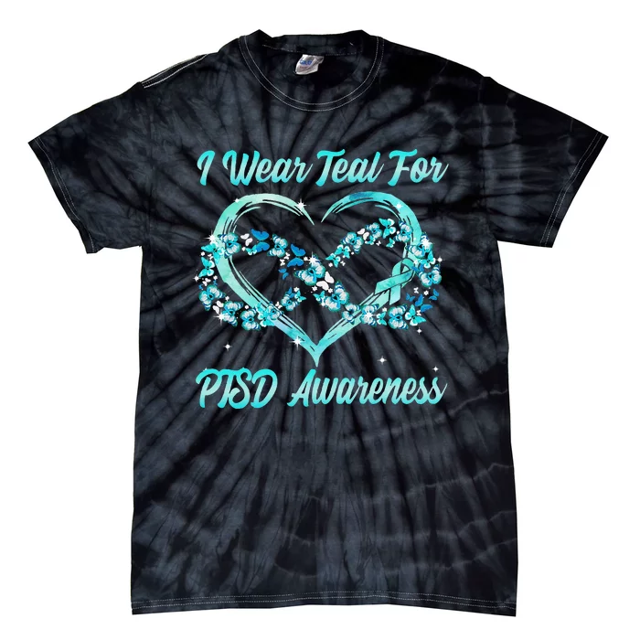 I Wear Teal For PTSD Awareness Heart Butterfly Tie-Dye T-Shirt