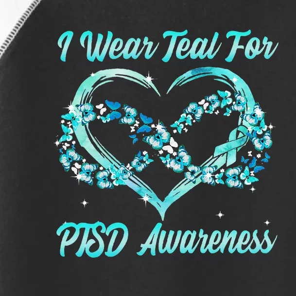 I Wear Teal For PTSD Awareness Heart Butterfly Toddler Fine Jersey T-Shirt